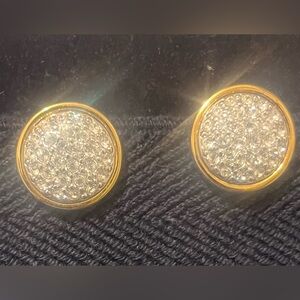 Swarovski Gold Tone and Silver Crystal Dome Clip on Earrings